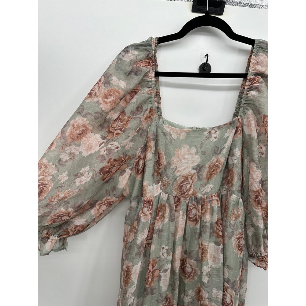 Arula Floral Maxi Dress Sz 1X Sage Green  Cottagecore Boho Peasant Coquette - Picture 5 of 8